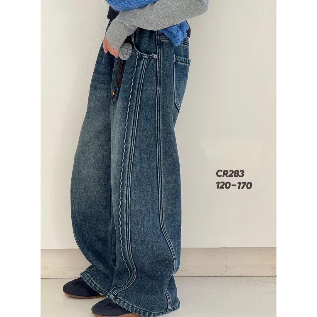 女童阔腿牛仔裤冬季新款加绒休闲宽松百搭洋气裤子283