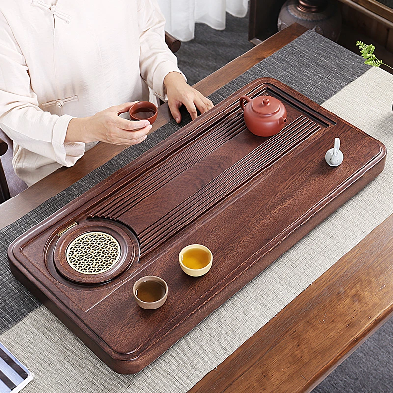 家用胡桃木茶盘现代简约轻奢排水型休闲办公大号茶海新中式干泡盘