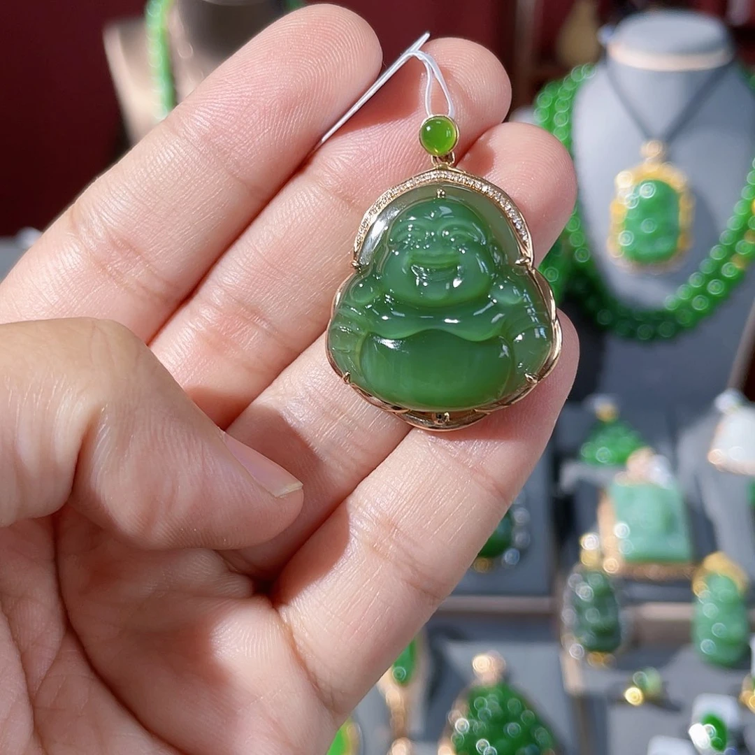 和田玉（碧玉）18K金镶嵌颈饰