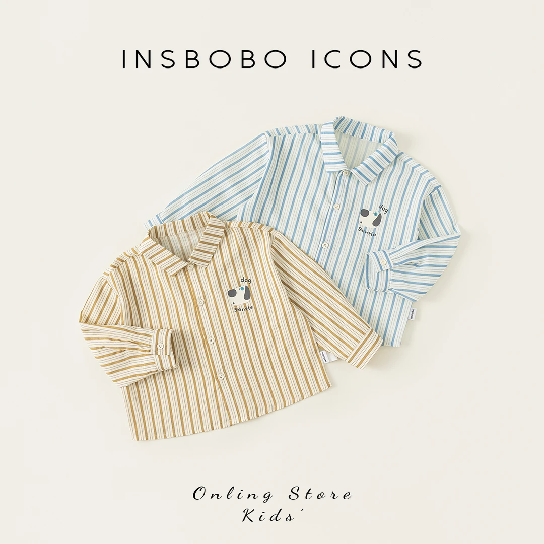 INSbobo儿童条纹衬衫春秋新品上衣洋气条纹印花衬衫CY85064