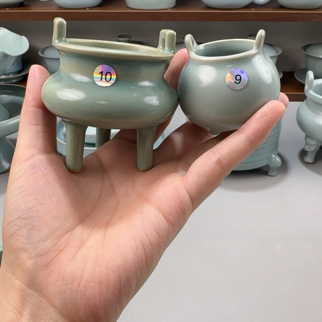 一***轩摆件汝窑仿古釉线香炉10+9