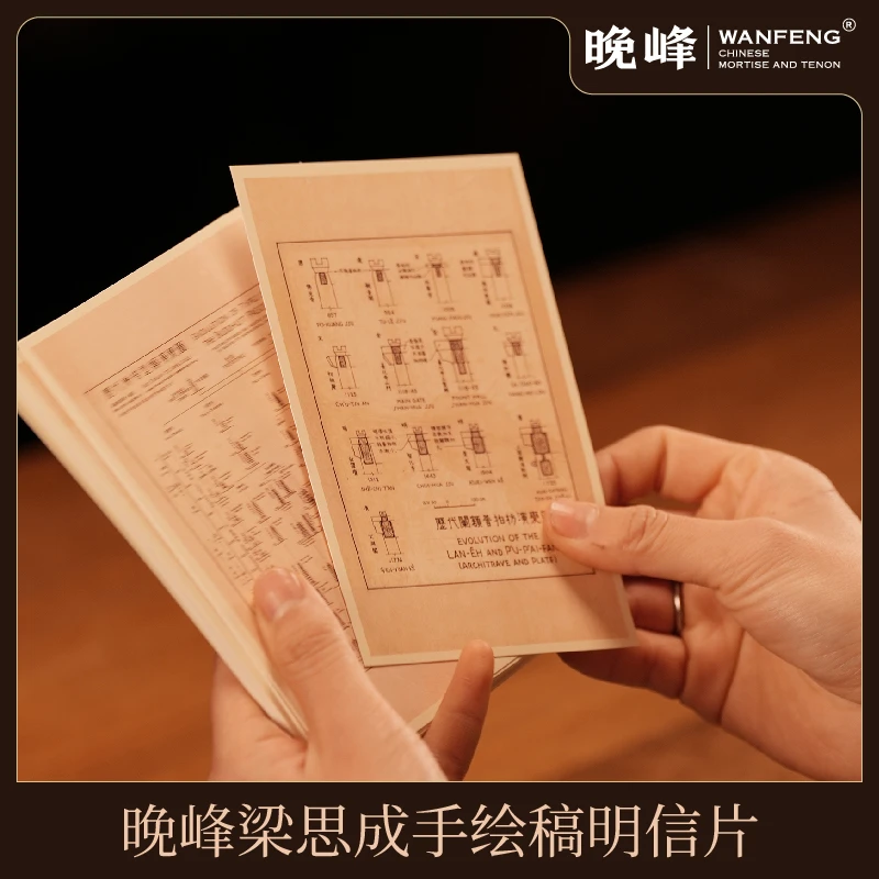 晚峰梁思成手绘稿明信片