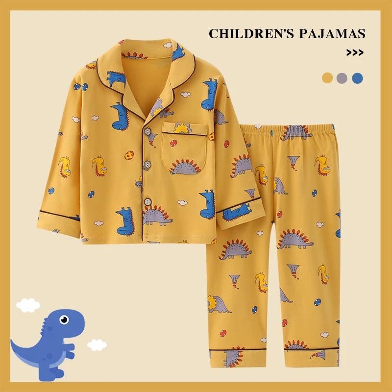儿童薄款夏季睡衣套装纯棉男女童睡衣开衫卡通新款宝宝家居服长袖