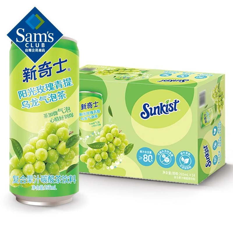 新奇士阳光玫瑰青提乌龙气泡茶265mL*24265mL*24罐饮料