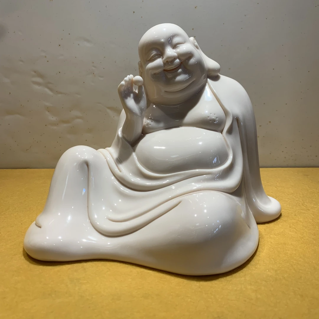 德化白瓷戏珠弥勒弥勒佛汝窑陶瓷工艺品雕塑笑佛创意陶瓷摆件