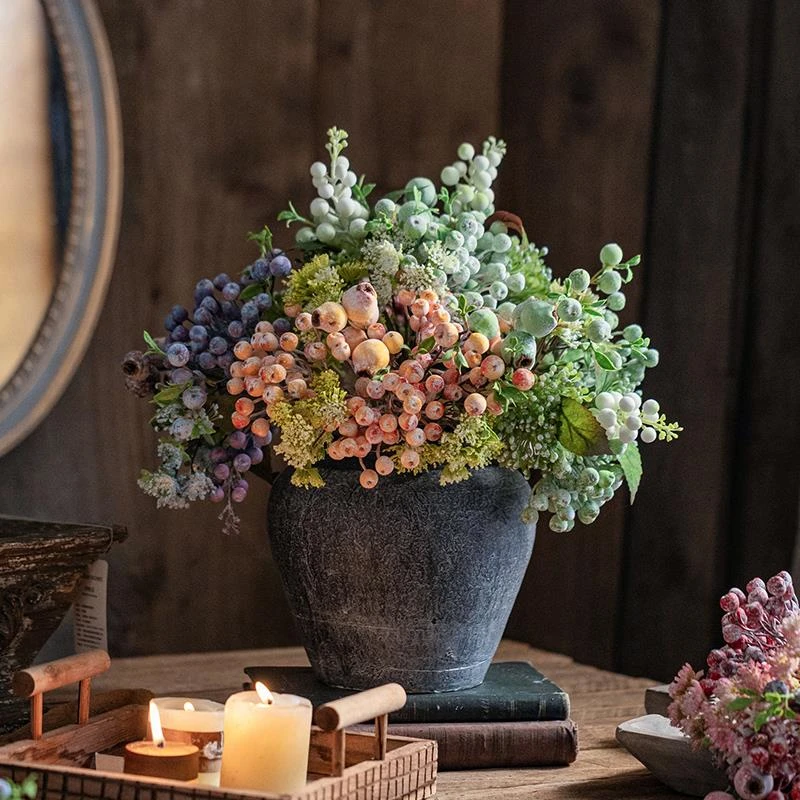 无印掬涵蓝莓果假花仿真花摆设茶几客厅家用干花花束玄关花艺摆件