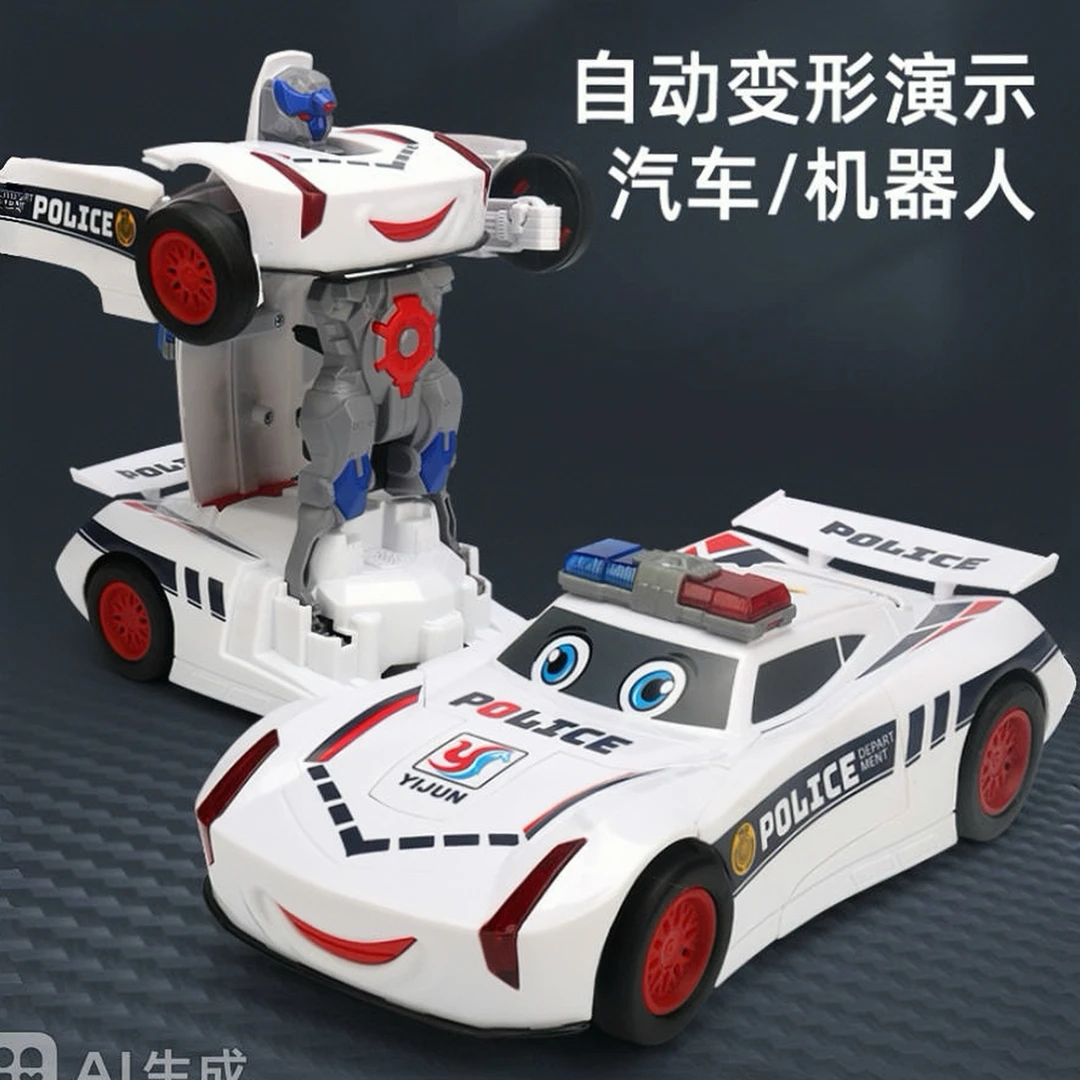 全自动变形警车机器人炫酷声光万向行驶玩具生日礼物
