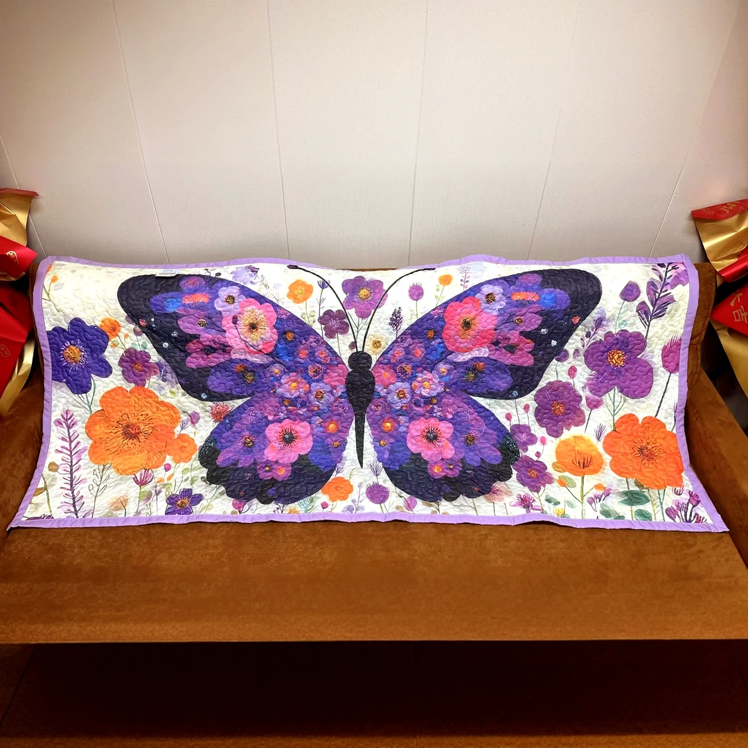 【90*200cm】新款紫色蝴蝶沙发垫复古油画风格四季凉感易清洗沙发巾