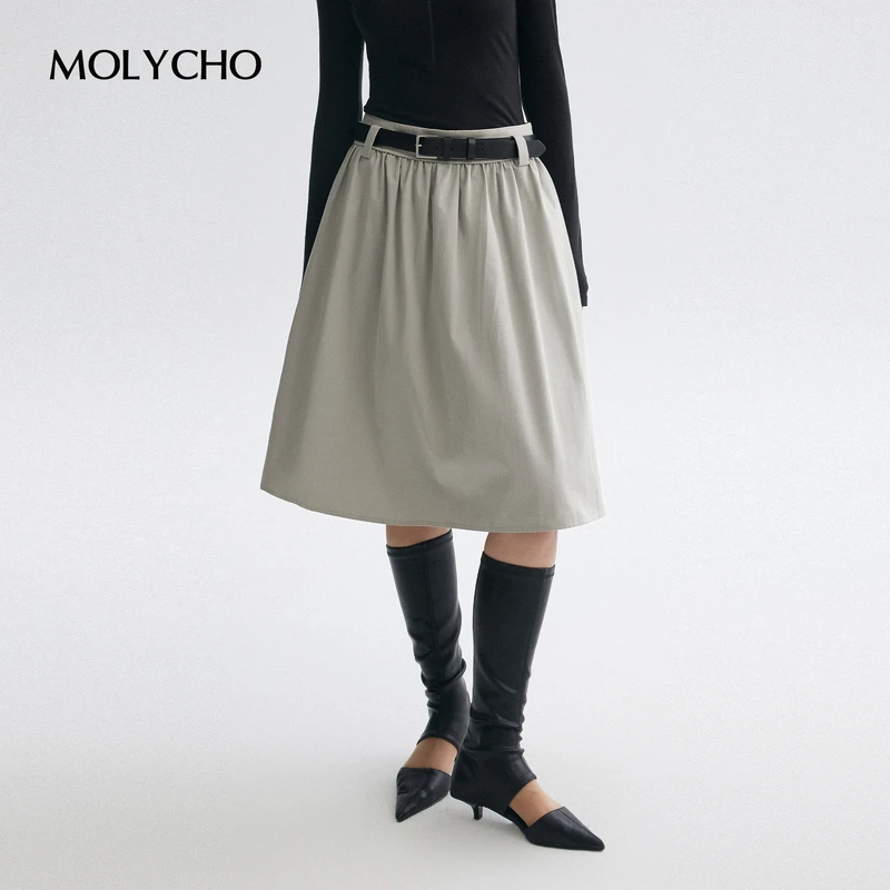 MOLYCHO｜懒人松弛_高腰复古工装半身裙女 宽松显瘦廓形a字中裙