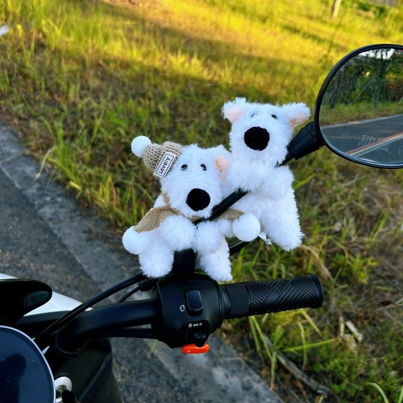 【防盗款】西高地狗摩托装饰配件可爱电动车自行车玩偶公仔挂件摆件