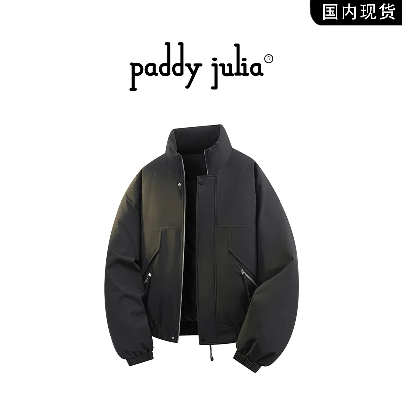 Paddy julia美式立领拼接棉衣男秋冬季潮流外套轻奢百搭保暖衣服