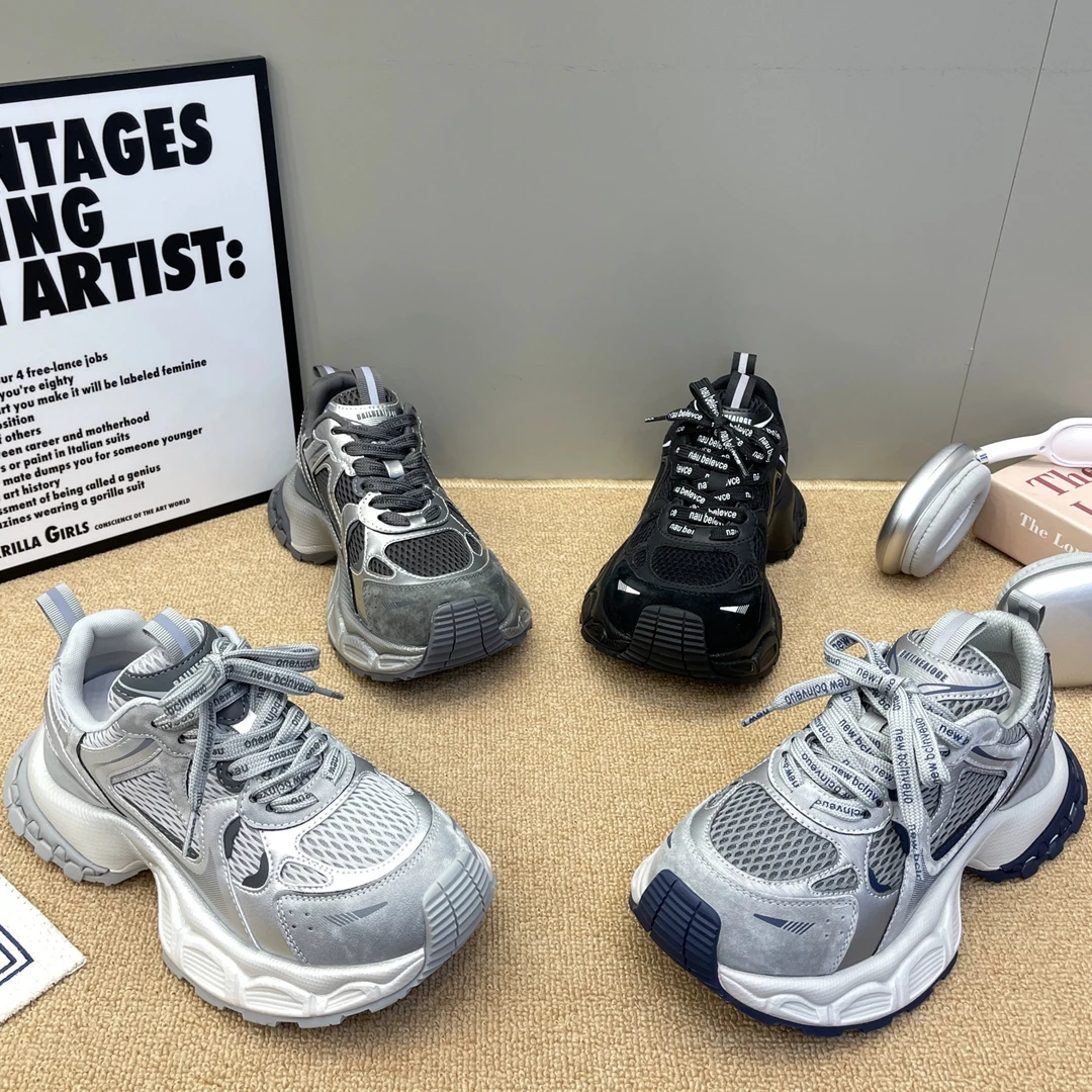 老爹鞋女2025秋冬加棉新款真皮网面透气轻便不累脚登山休闲运动鞋