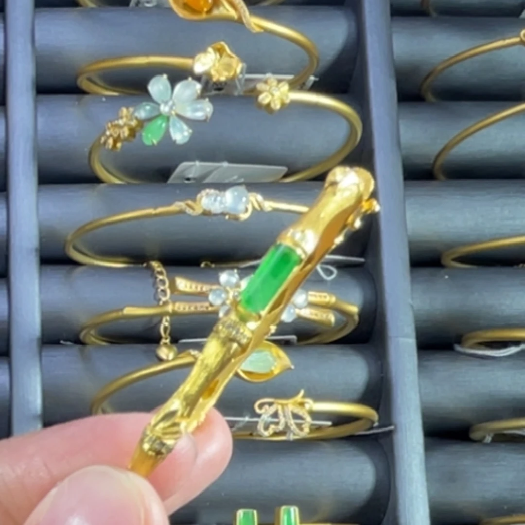 翡翠银S925镀金镶嵌手镯