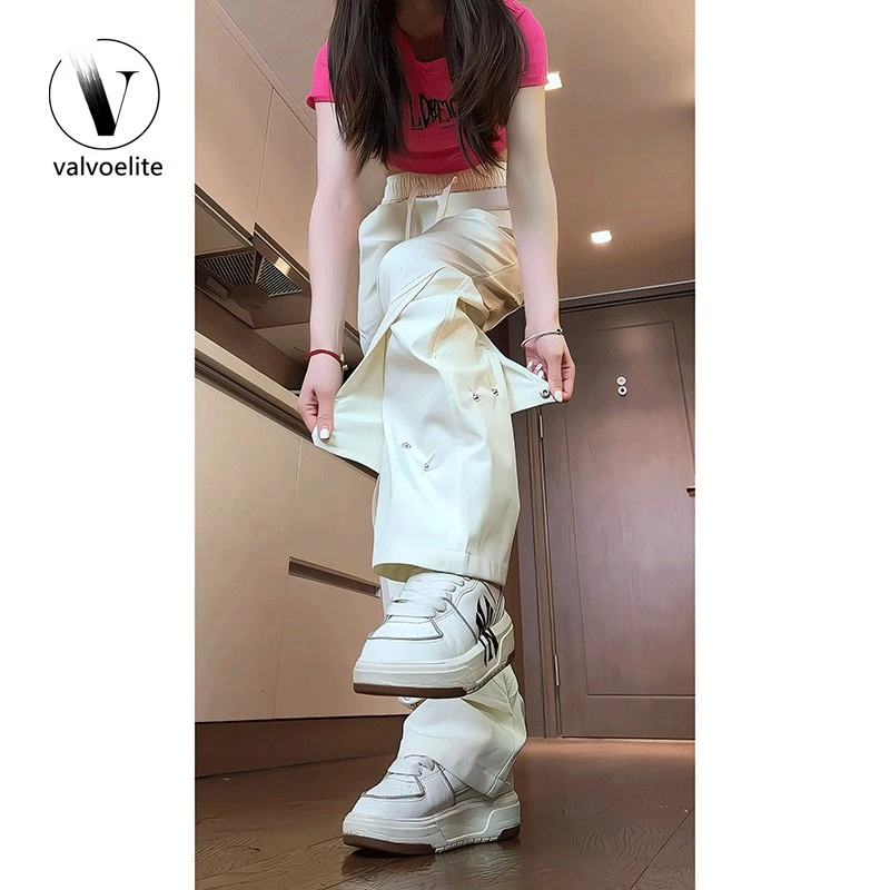 VALVOELITE米白色软壳冲锋裤女款夏季设计感工装裤防水登山裤子