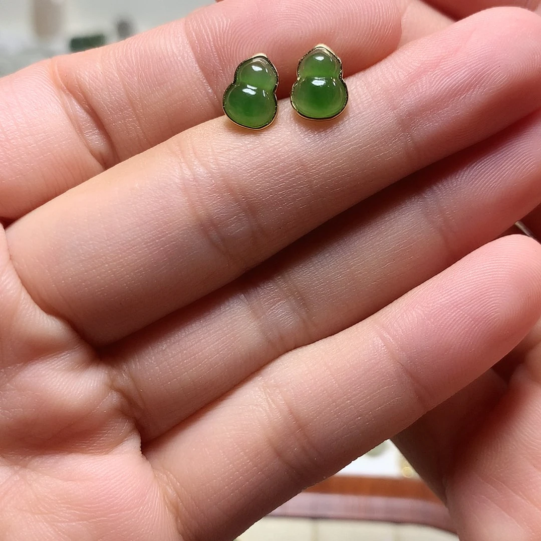 银S925镀金镶嵌和田玉（碧玉）耳饰