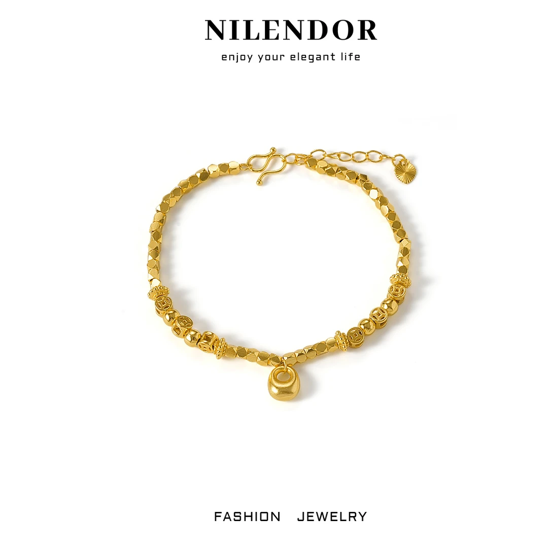 铜合金手链 SL-251轻奢气质铜钱福袋金色百搭手链