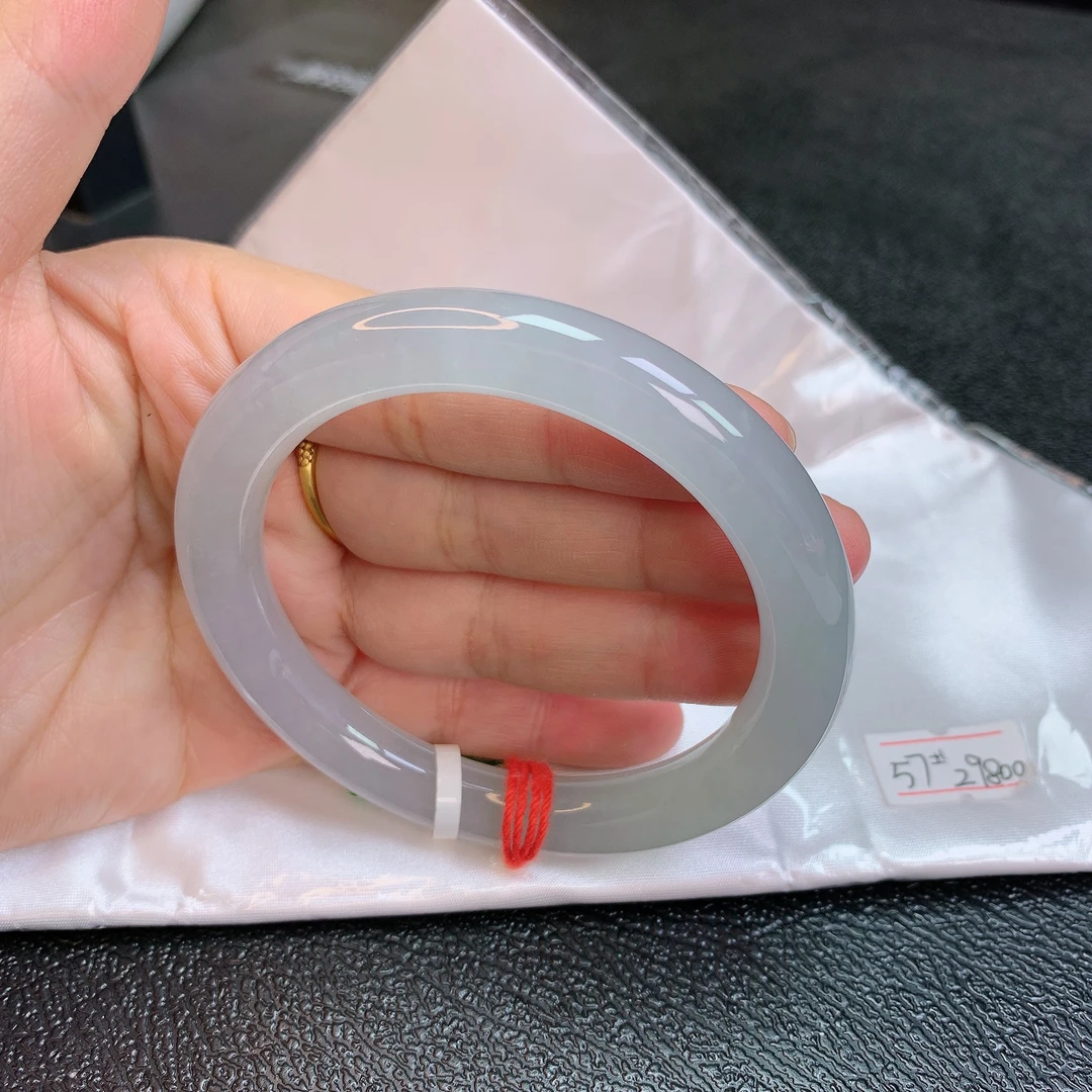 57圈缅甸天然A货翡翠老坑起冰化胶白月光圆条子翡翠手镯