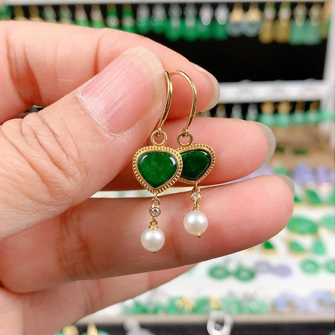 翡翠耳饰18K金镶嵌的