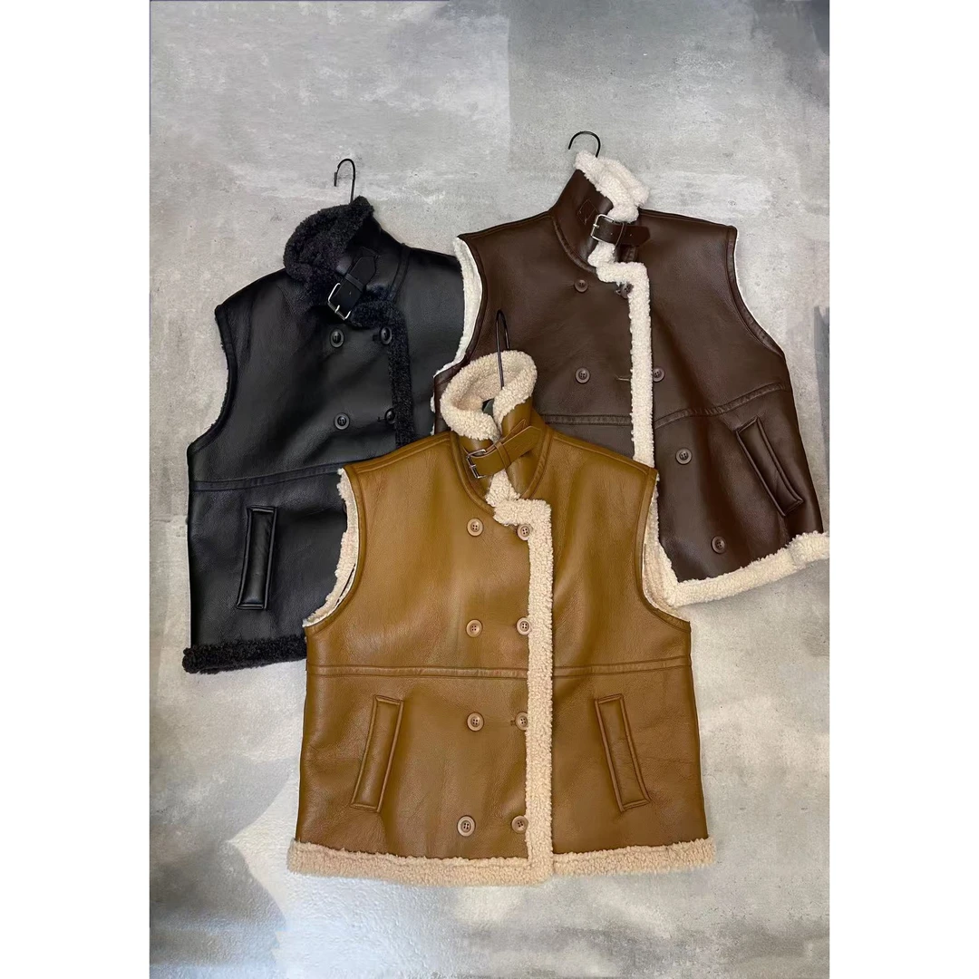 卷毛（1jmc090#）软皮的- 厚厚羔羔毛立领机车马甲 10-30