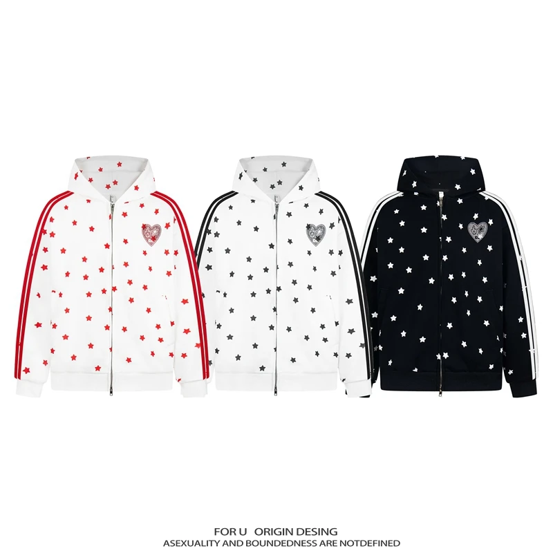 FOR U 原创国潮美式复古星星外套酷甜可爱男女设计感秋季卫衣外套