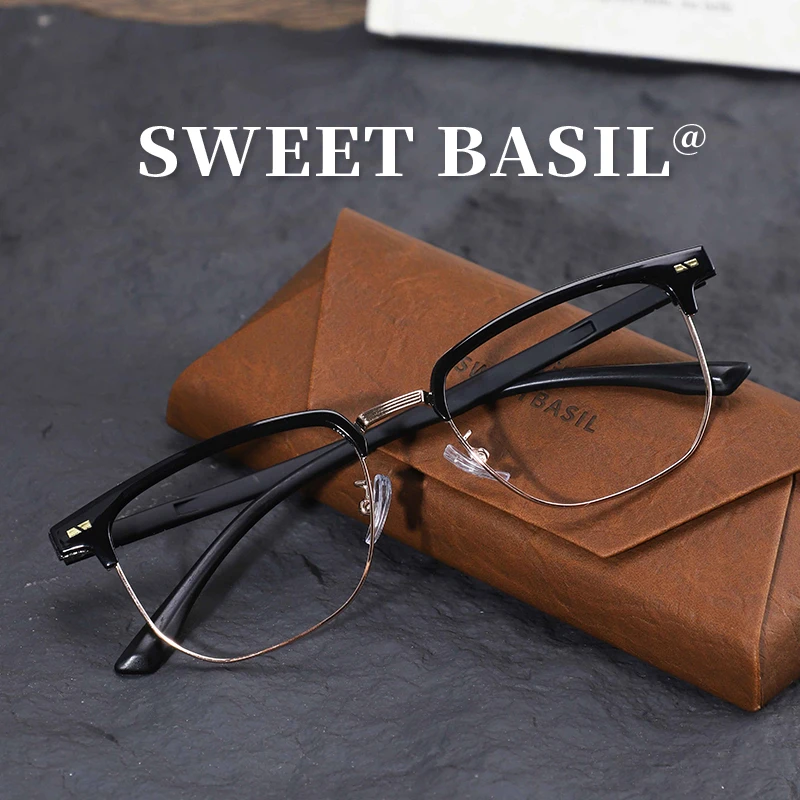 Sweet basil/紫淑斯文理工半框加宽百搭防蓝光超轻网红眼镜近视镜