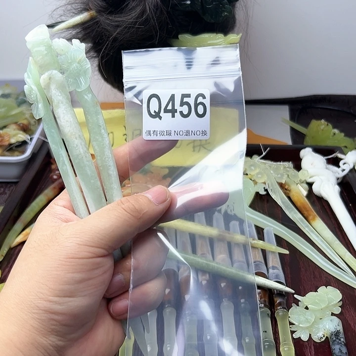 蛇纹石玉发饰合金点****6