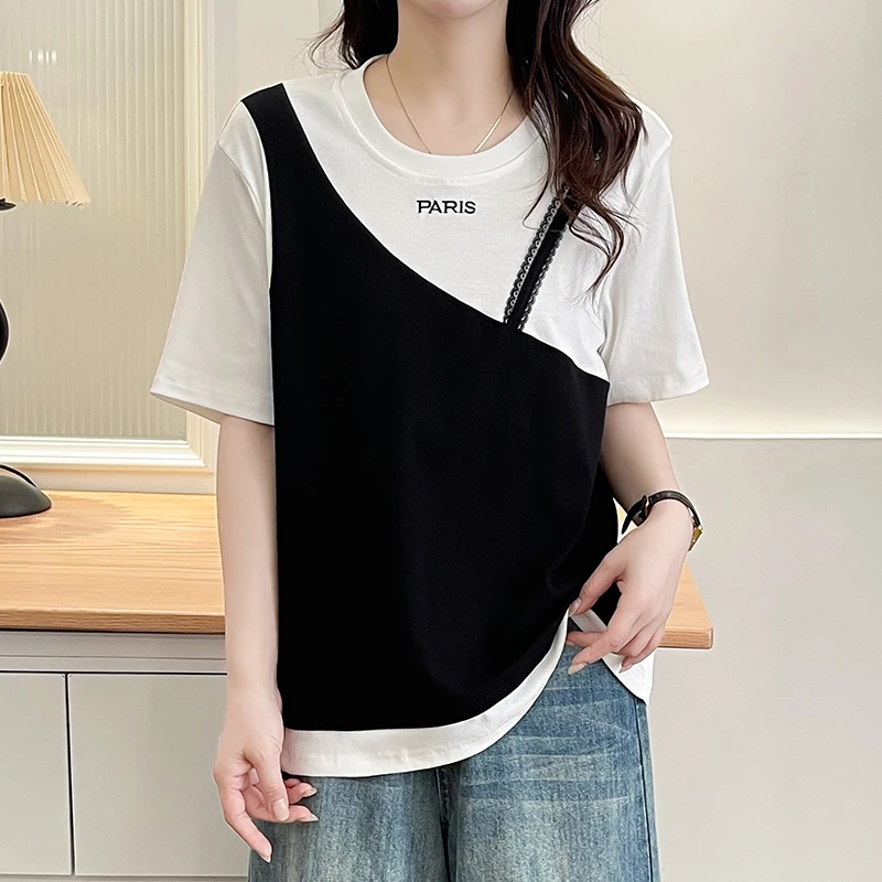 大码女装夏季新款时尚短袖T恤女宽松显瘦百搭胖胖人穿衣搭配显瘦