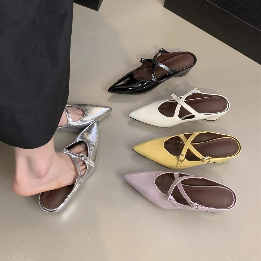 半拖鞋女外穿2025春夏法式配裙子包头尖头浅口软底内增高凉拖鞋潮