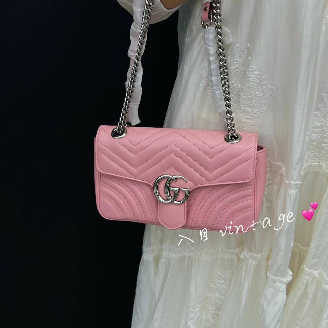 99新 GUCCI/古驰 入目 新款粉银26马蒙斜挎包 26991