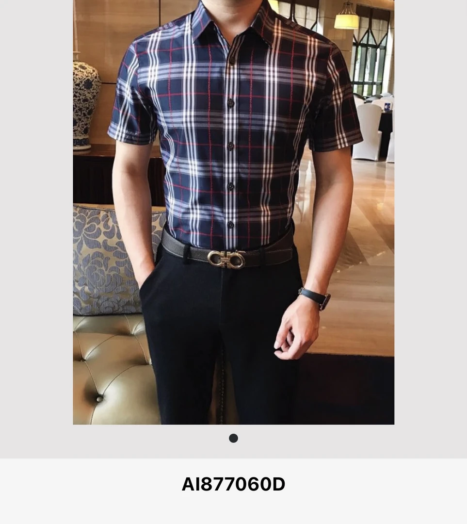 私人定制男士衬衣短袖夏季格子半袖修身版时尚格纹衬衫短袖上衣