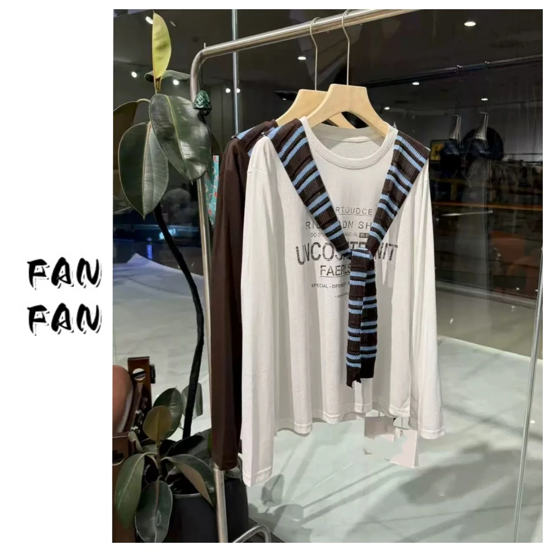 FANFAN【条纹披肩】字母简约T恤