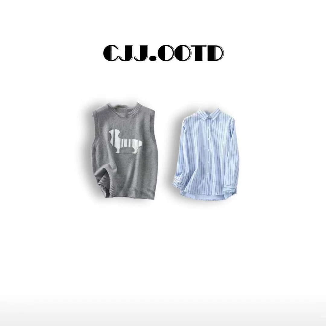 【CJJ.OOTD】时髦减龄卡通提花新款针织马甲衬衫套装020701 WLRA