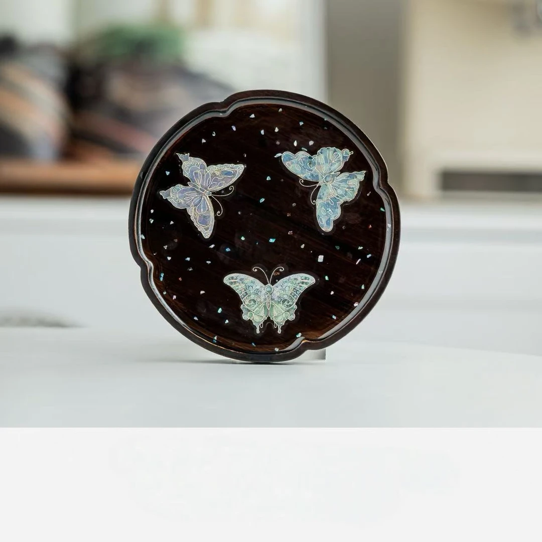 梦幻蝴蝶壶承木质茶盘干泡台FL