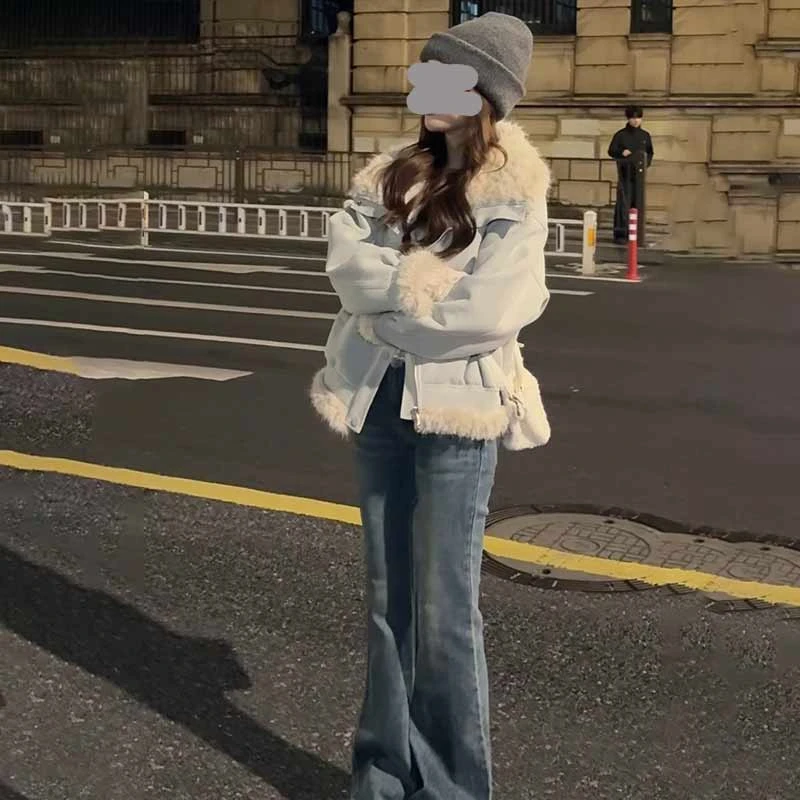 小个子短款仿羊羔毛外套女2025冬季新款毛毛夹克上衣