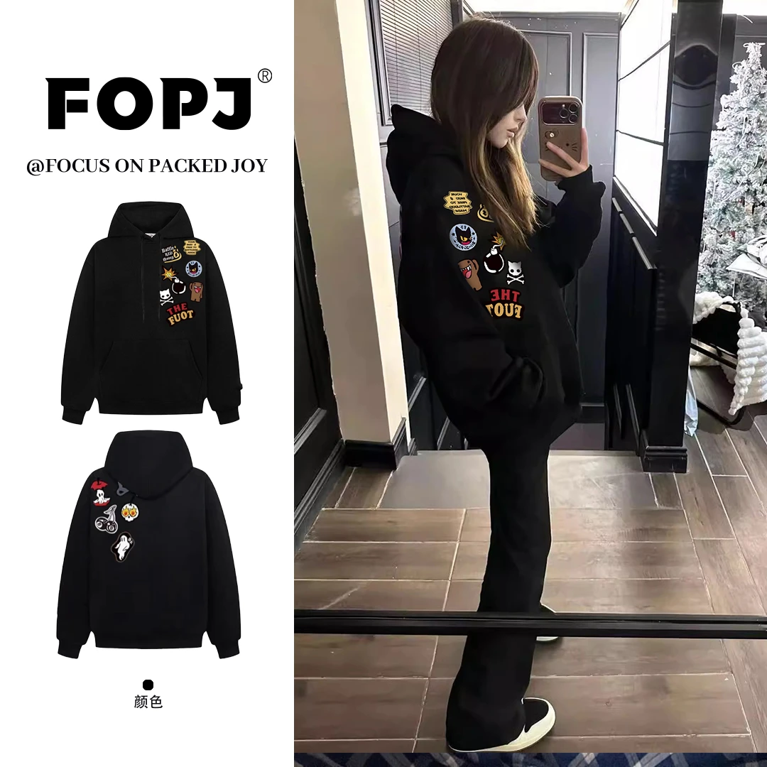 FOPJ潮牌美式街头痞帅重磅连帽卫衣女秋冬季新款情侣显瘦百搭外套