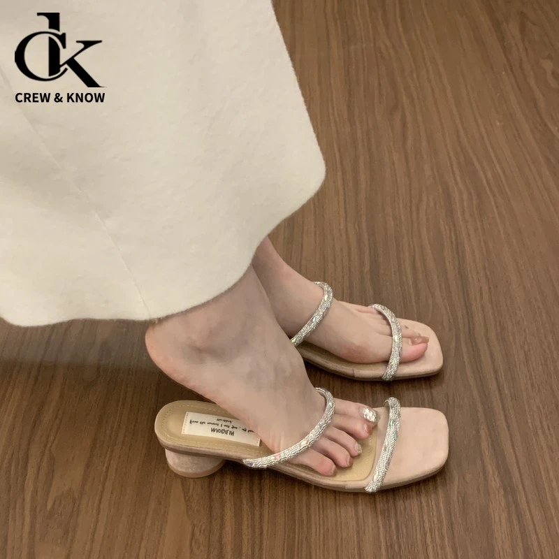 【官方正品】配裙子仙女风水钻露趾一字拖鞋女夏外穿法式绝美3c