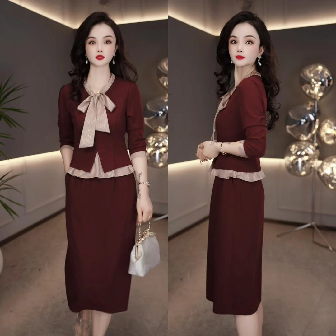 2025早秋新款洋气时尚优雅显瘦设计感气质名媛长袖中长款连衣裙