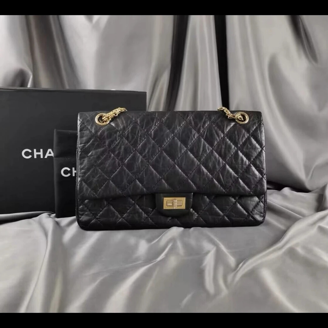 95新 Chanel/香奈儿 【杨贵妃专属】/大号黑金牛皮2.55口盖包