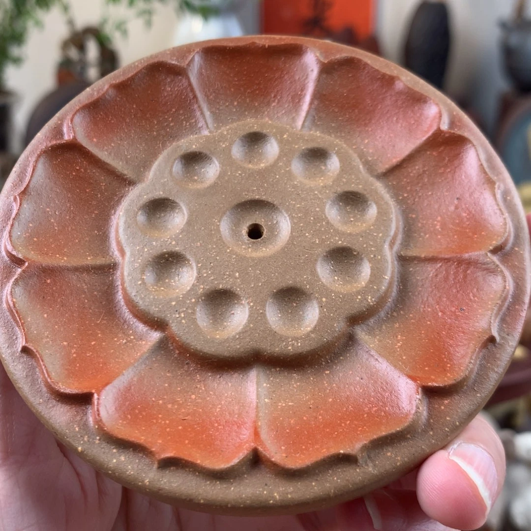 紫砂茶宠莲花香插老段泥粉浆
