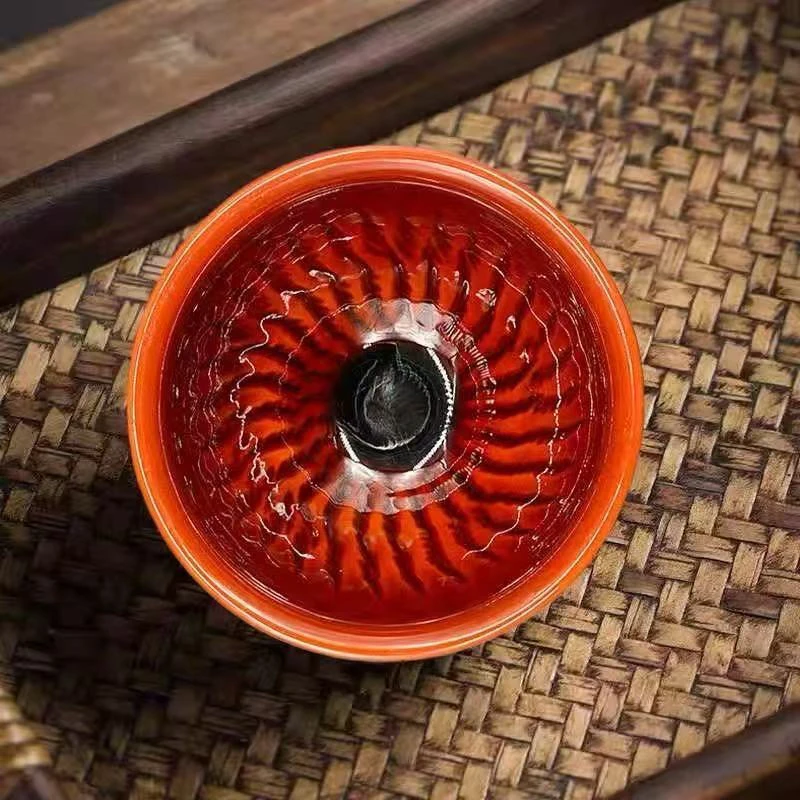 纯手工制作牛血红火麒麟大口将军建窑建盏茶杯主人杯