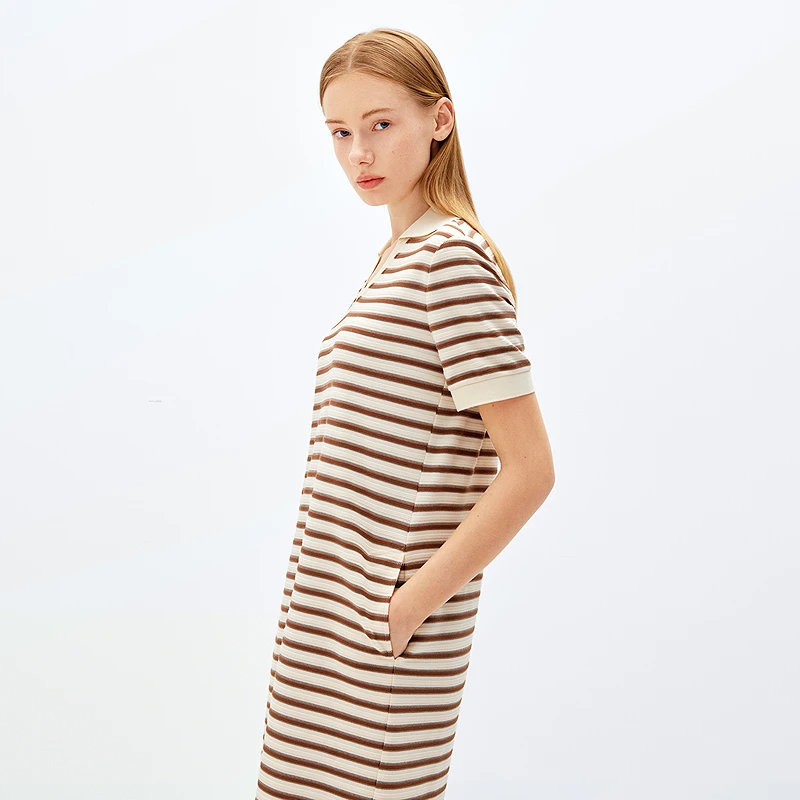 XII BASKET十二篮25夏新款精致谷波条纹直身Polo连衣裙7C35205500