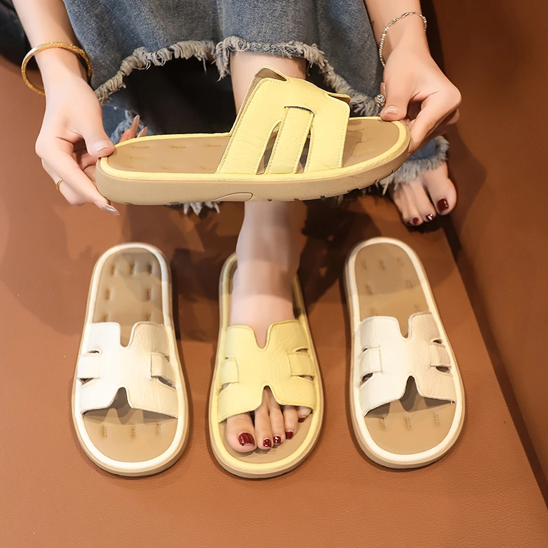 凉拖鞋女夏季外穿2025新款时尚圆头韩版平底仙女风拖鞋