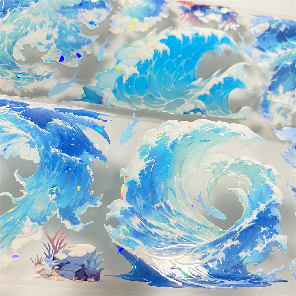 手帐分装胶带i83蔚蓝海波五宝文创浪花贝壳光古风素材账流麻贴纸