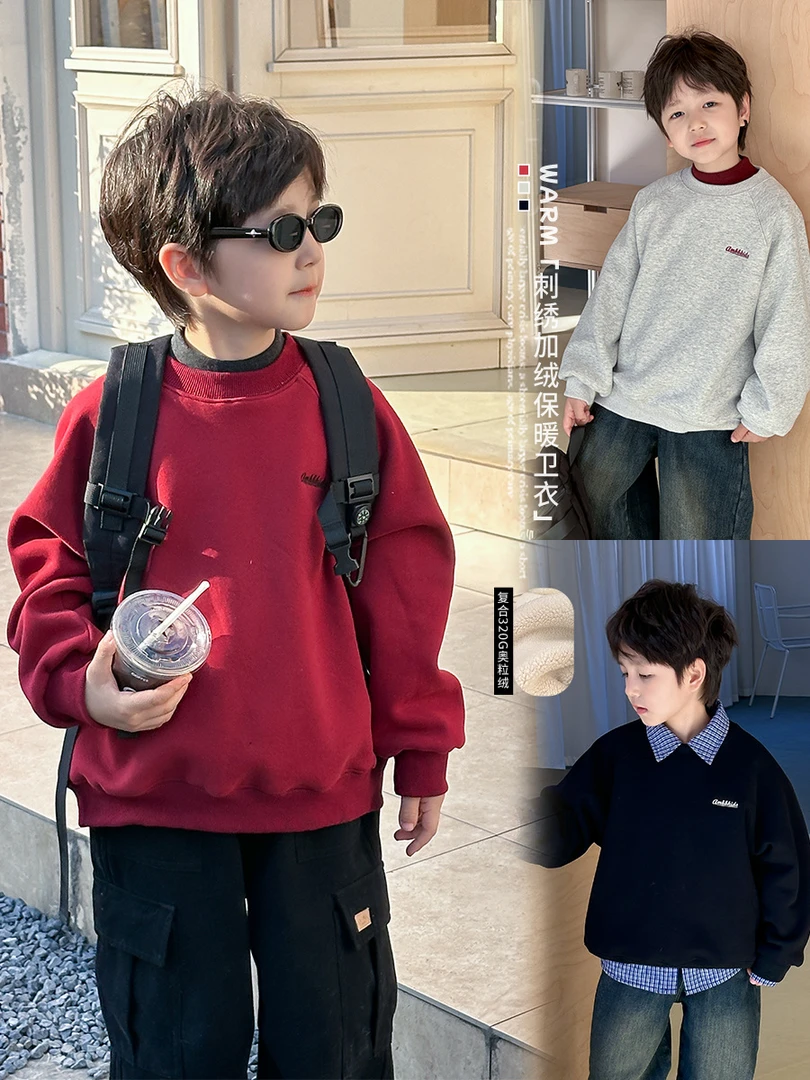 【现货】清货320g奥粒绒字母卫衣宽松儿童宝宝拜年服大童24B143