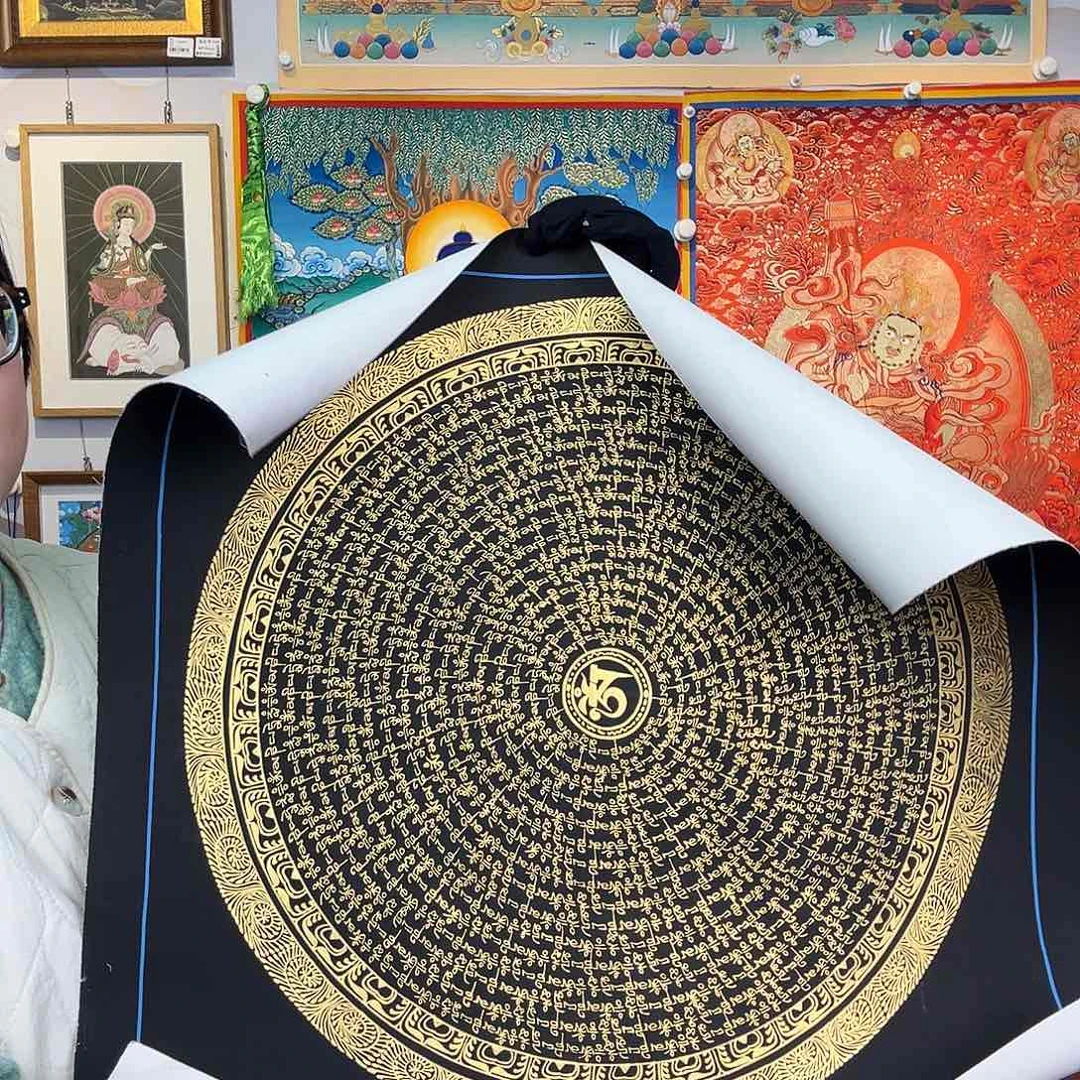 装裱画纯手绘唐卡50厘米左右六字真言