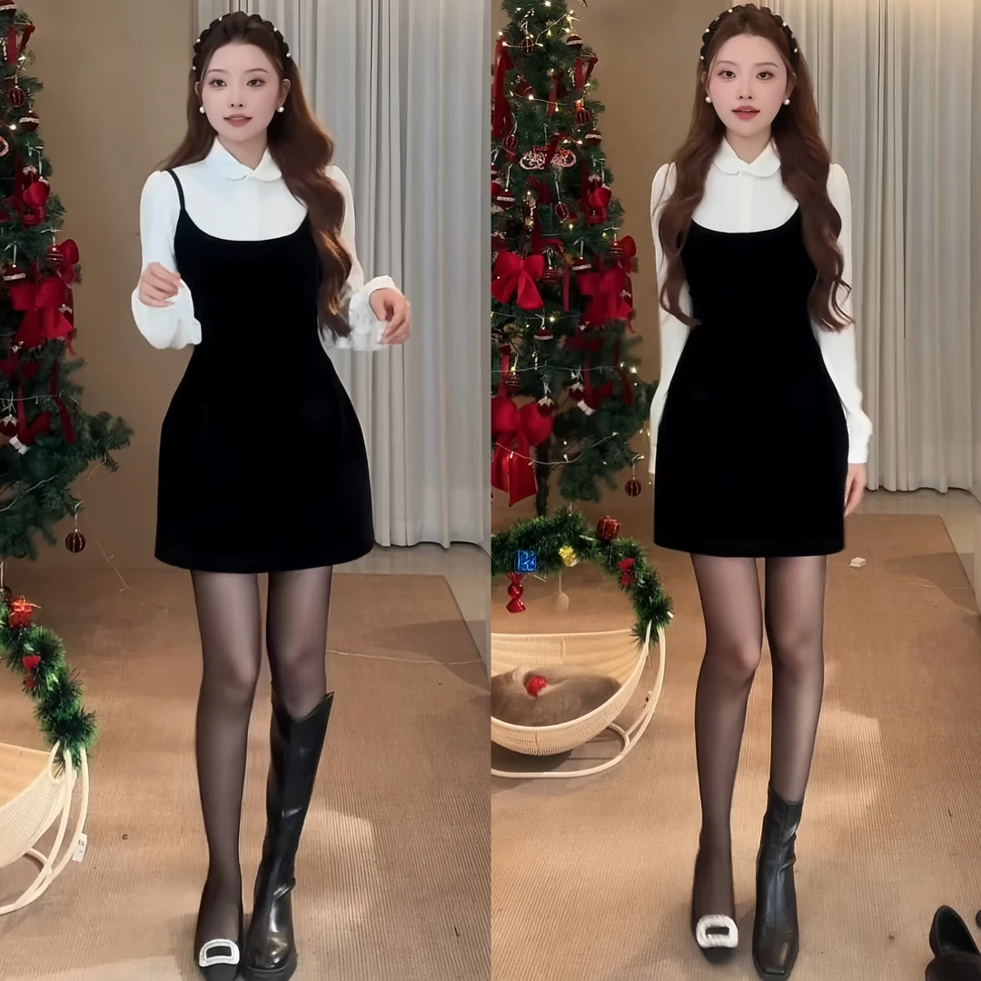 2025冬季新款高级感千金风气质舒适内搭上衣百搭时尚连衣裙套装女