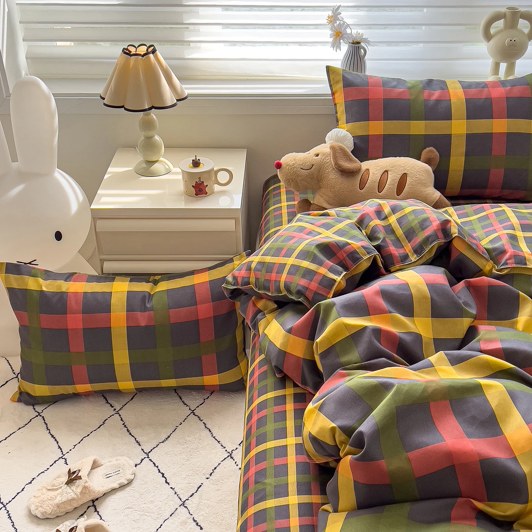 简约条纹水洗棉加厚床上四件套床品套件床单被套学生宿舍三件套