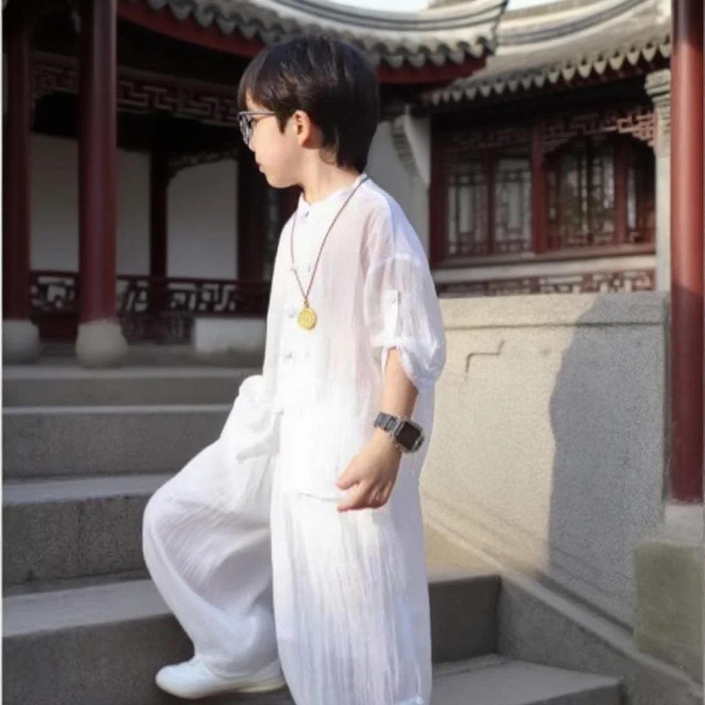 男童套装夏季2025新款儿童国风唐装男宝宝夏装薄款新中式衬衫汉服