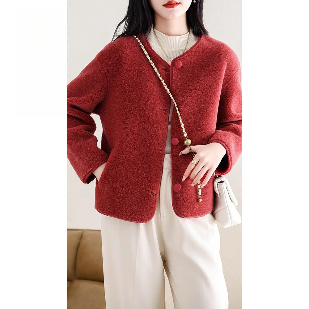 轻奢气质小香风100%澳洲羊毛皮草外套冬季新款皮毛一体大衣女短款