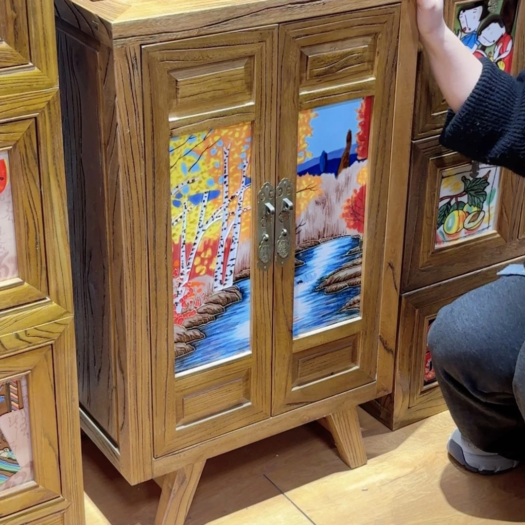 瓷片87.51.35老榆木实木收纳柜